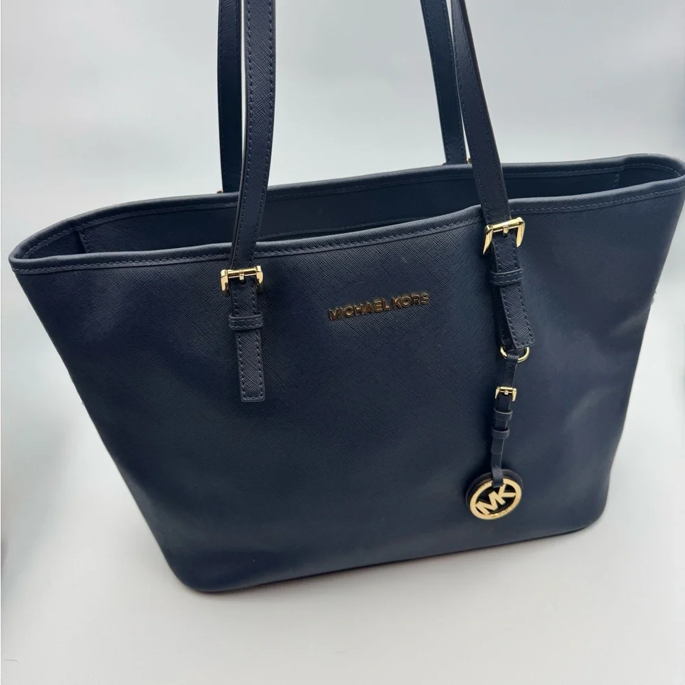 Michael Kors | Bags | Michael Kors Navy Blue Tote Bag With Gold